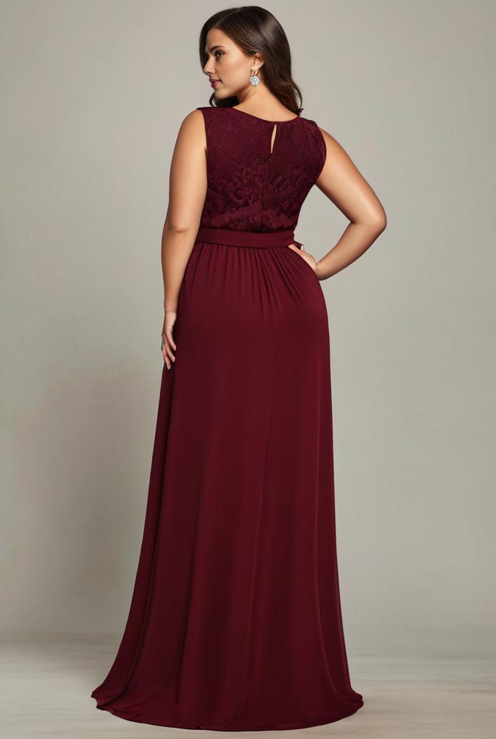 elegant chiffon maxi evening dress with lace cap sleeve 130993