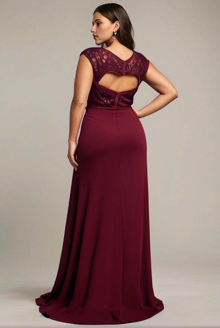 elegant chiffon maxi evening dress with lace cap sleeve 130996