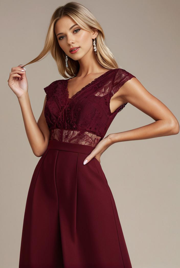 elegant chiffon maxi evening dress with lace cap sleeve 131003