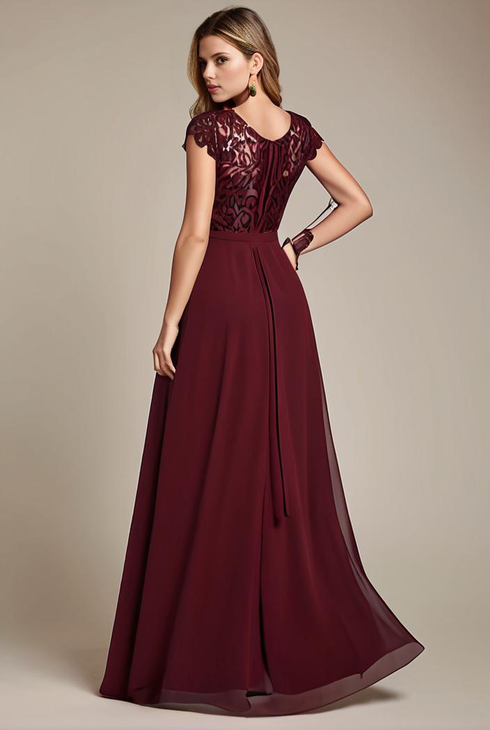 elegant chiffon maxi evening dress with lace cap sleeve 131008