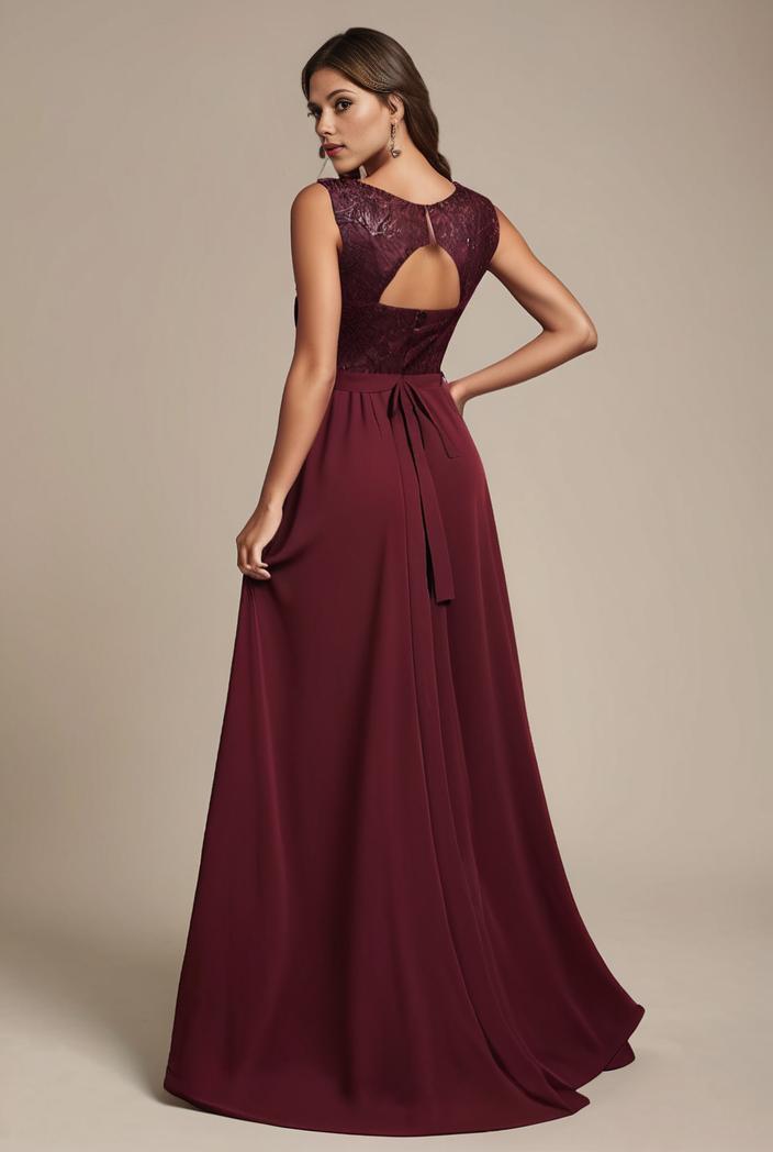 elegant chiffon maxi evening dress with lace cap sleeve 131009
