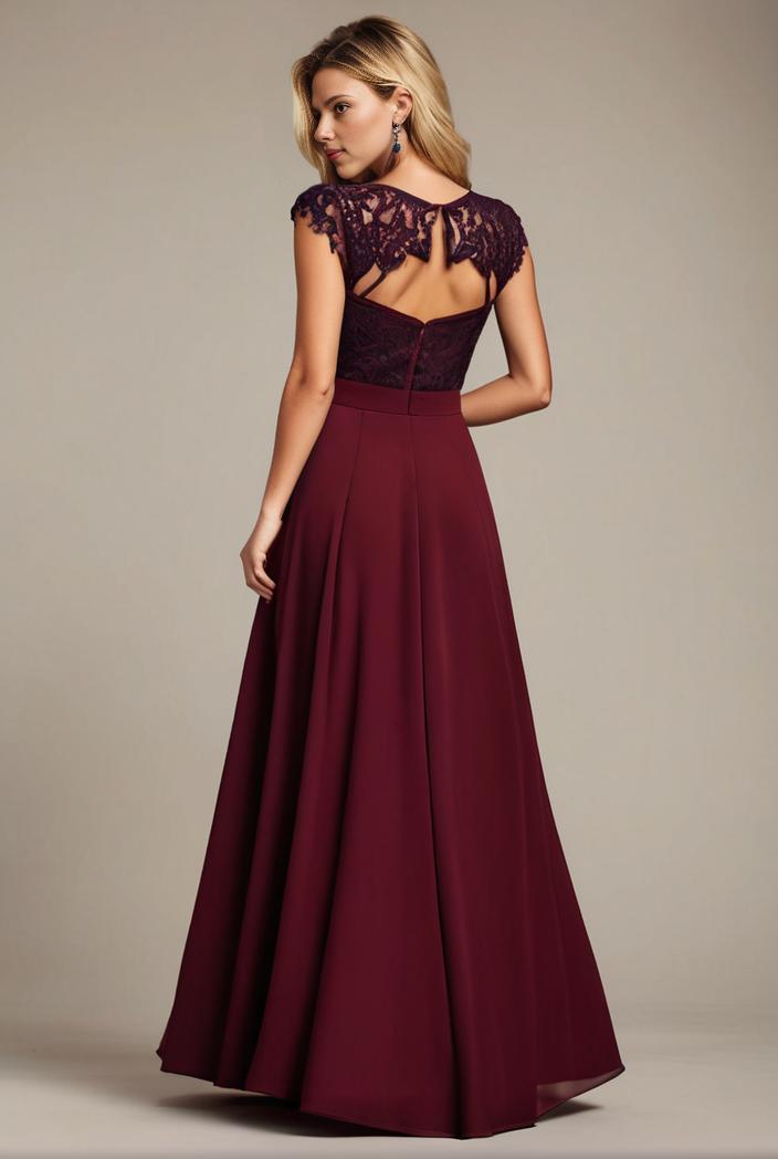 elegant chiffon maxi evening dress with lace cap sleeve 131013