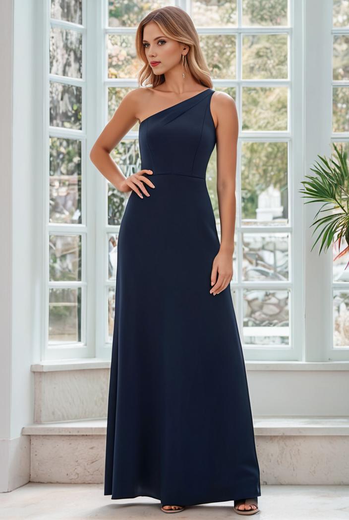 flowy chiffon one shoulder with three straps bridesmaid dress 137347