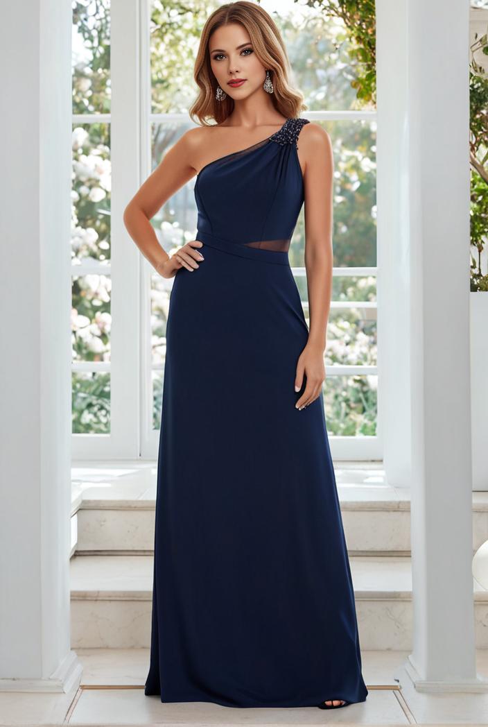 flowy chiffon one shoulder with three straps bridesmaid dress 137345