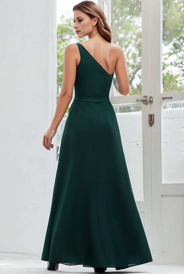flowy chiffon one shoulder with three straps bridesmaid dress 137350
