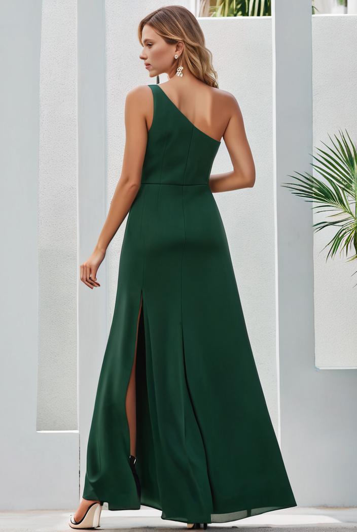 flowy chiffon one shoulder with three straps bridesmaid dress 137353