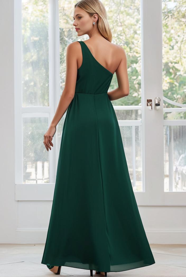 flowy chiffon one shoulder with three straps bridesmaid dress 137356