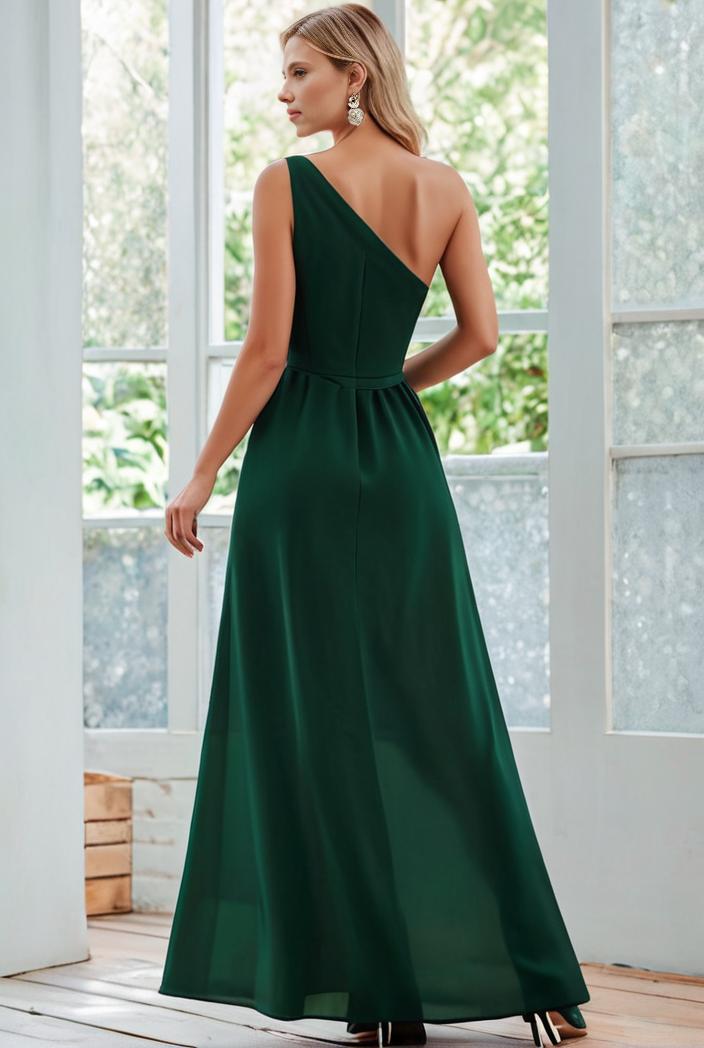 flowy chiffon one shoulder with three straps bridesmaid dress 137357