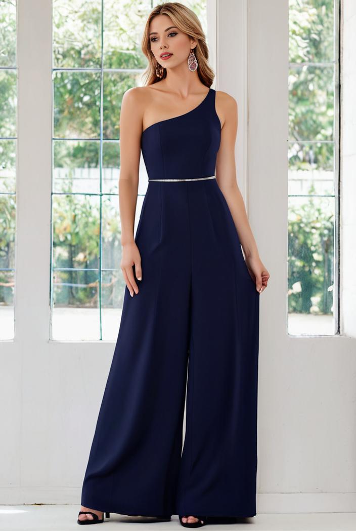 flowy chiffon one shoulder with three straps bridesmaid dress 137373