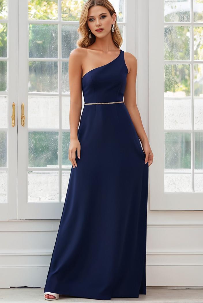 flowy chiffon one shoulder with three straps bridesmaid dress 137379