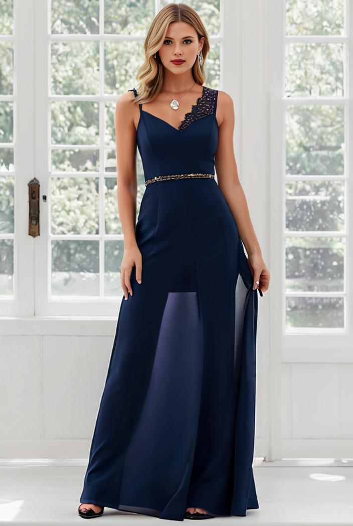 flowy chiffon one shoulder with three straps bridesmaid dress 137383