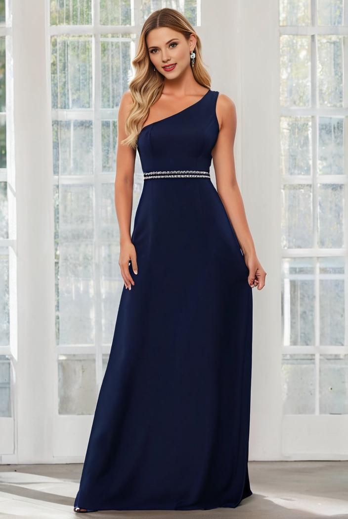 flowy chiffon one shoulder with three straps bridesmaid dress 137382
