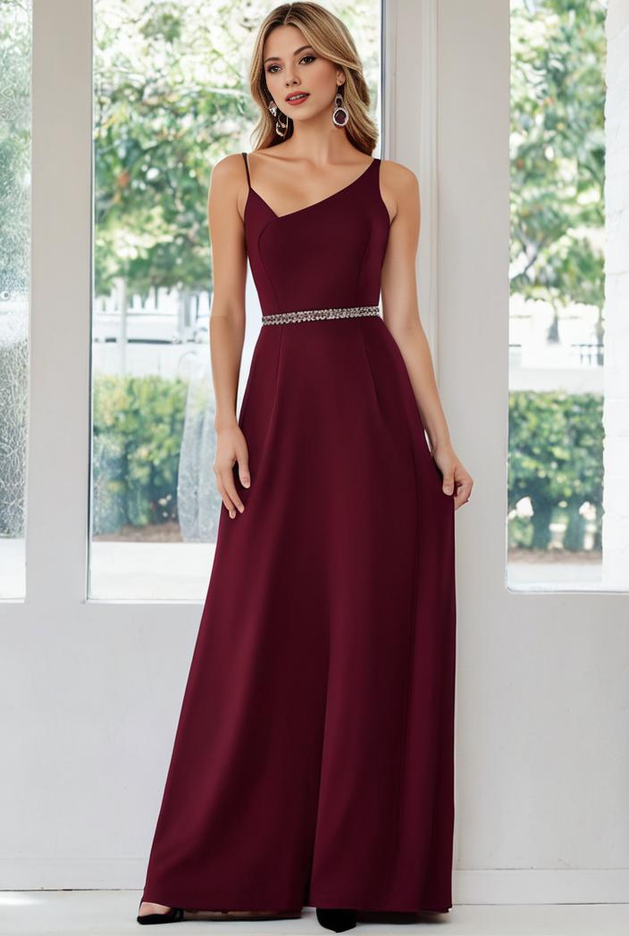 flowy chiffon one shoulder with three straps bridesmaid dress 137384