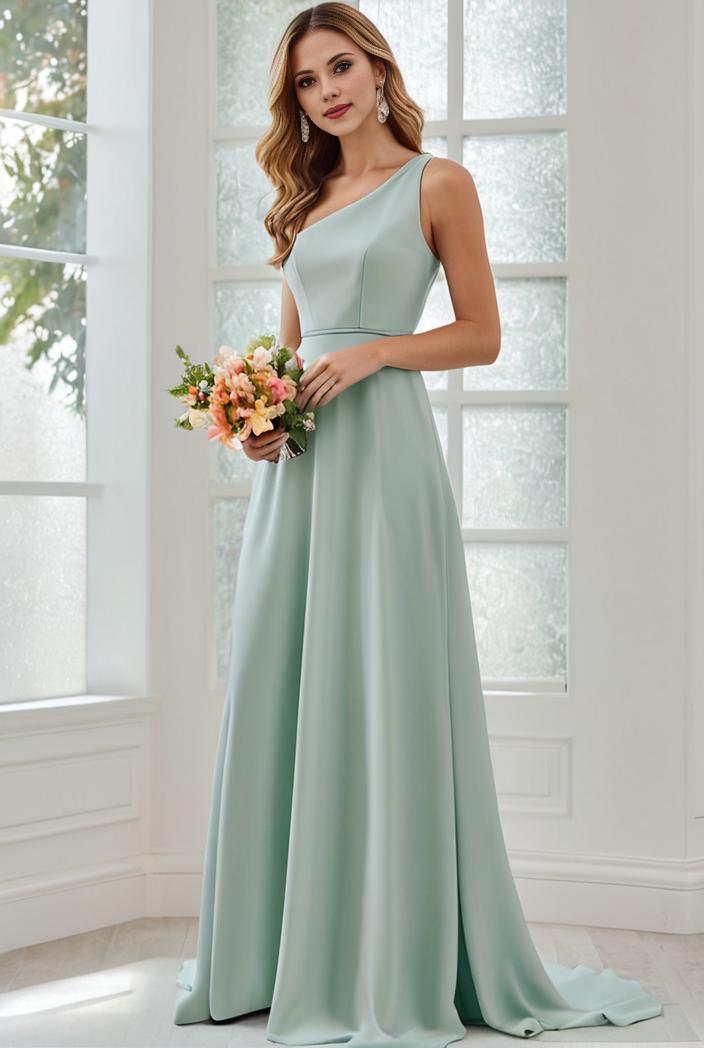 flowy chiffon one shoulder with three straps bridesmaid dress 137394
