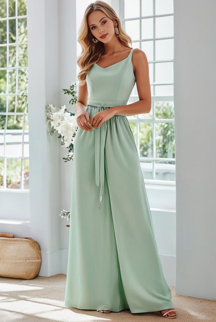 flowy chiffon one shoulder with three straps bridesmaid dress 137397