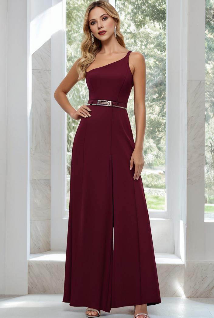 flowy chiffon one shoulder with three straps bridesmaid dress 137404