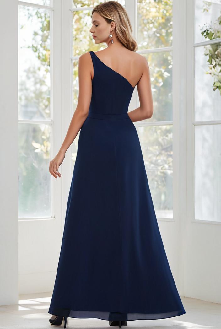 flowy chiffon one shoulder with three straps bridesmaid dress 137410