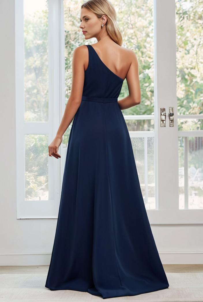 flowy chiffon one shoulder with three straps bridesmaid dress 137411