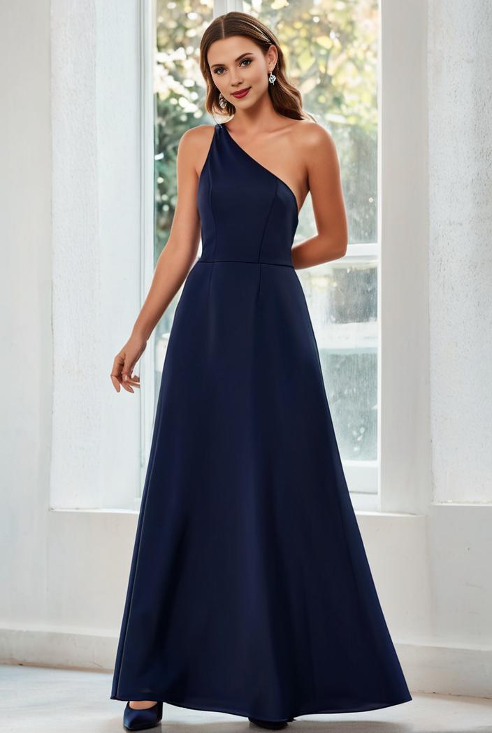 flowy chiffon one shoulder with three straps bridesmaid dress 137416