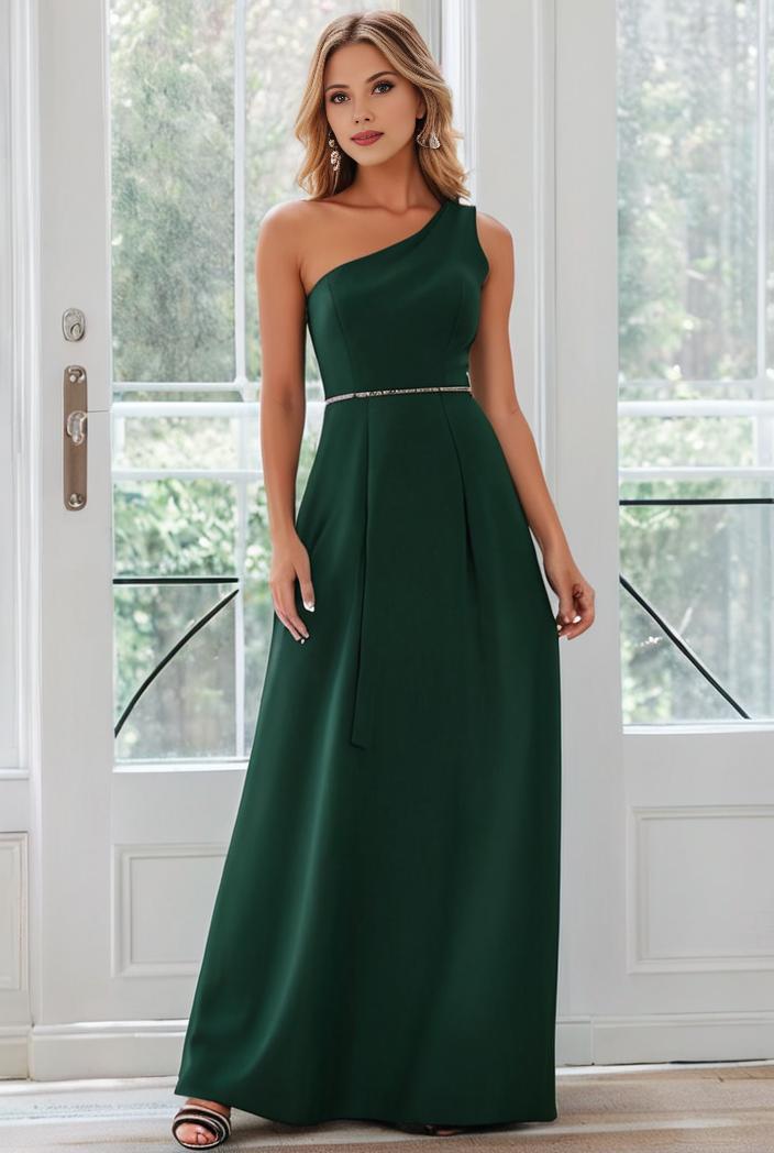 flowy chiffon one shoulder with three straps bridesmaid dress 137421