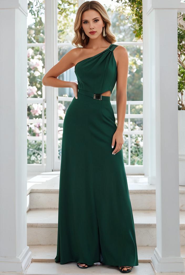 flowy chiffon one shoulder with three straps bridesmaid dress 137426