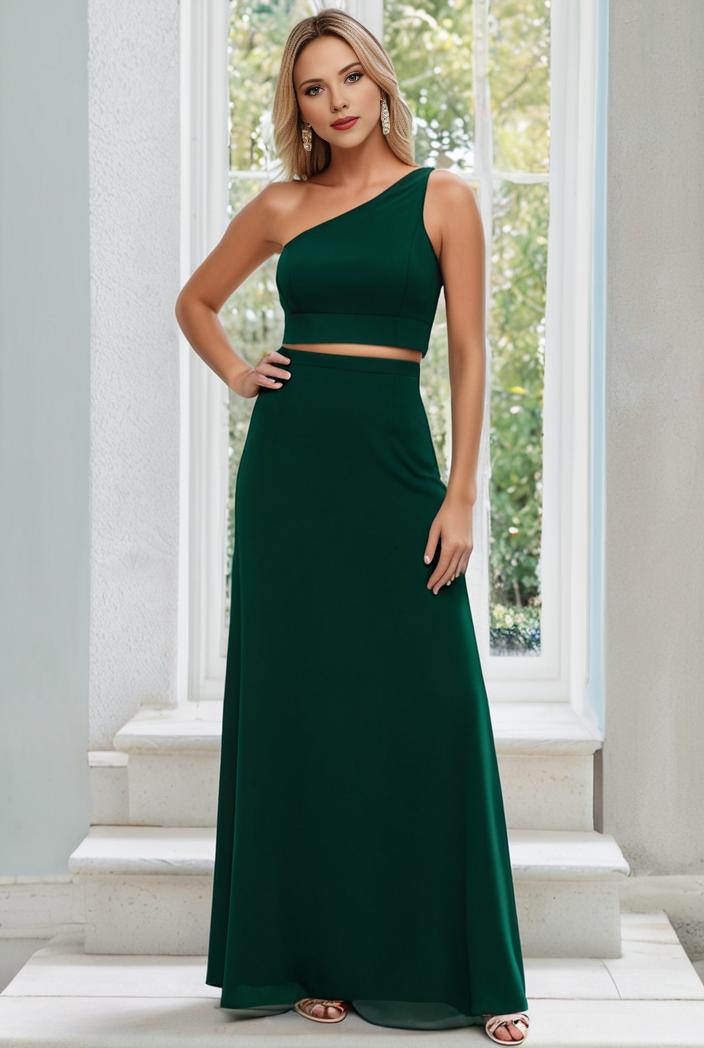 flowy chiffon one shoulder with three straps bridesmaid dress 137430