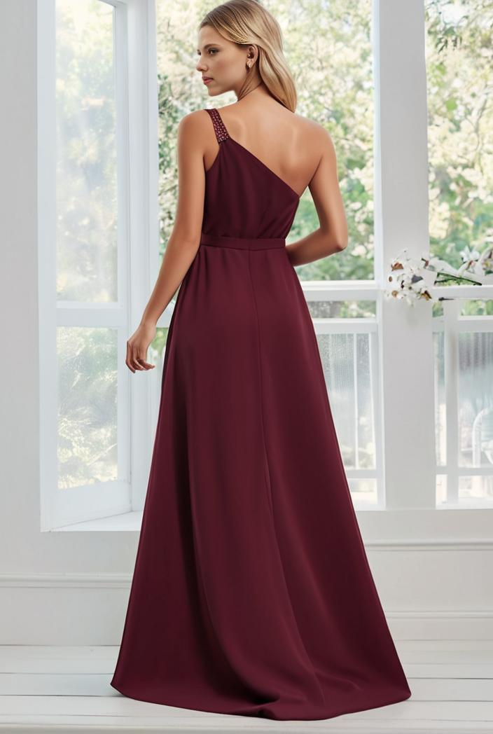 flowy chiffon one shoulder with three straps bridesmaid dress 137458