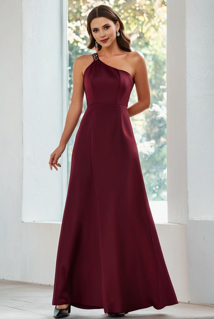 flowy chiffon one shoulder with three straps bridesmaid dress 137464