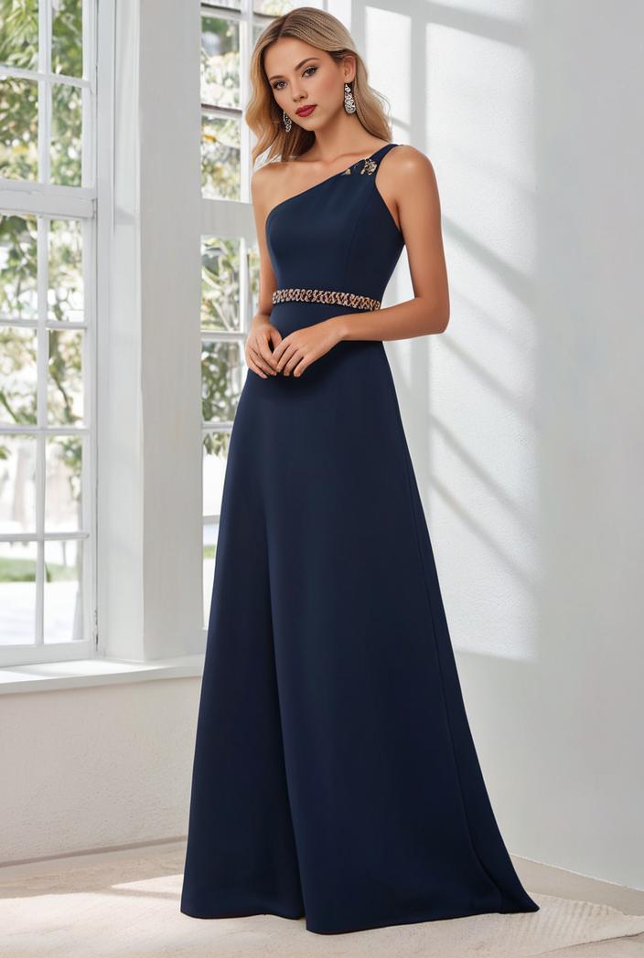 flowy chiffon one shoulder with three straps bridesmaid dress 137470