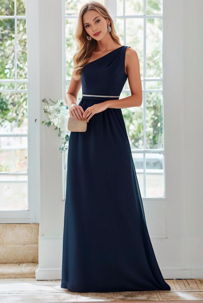 flowy chiffon one shoulder with three straps bridesmaid dress 137474
