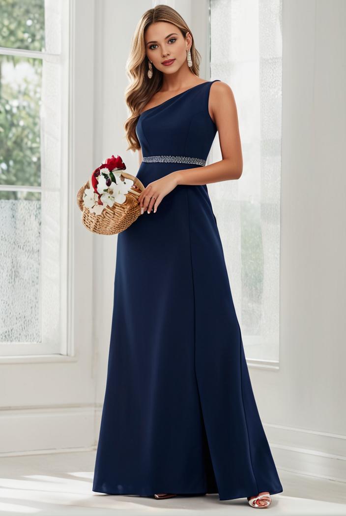 flowy chiffon one shoulder with three straps bridesmaid dress 137477