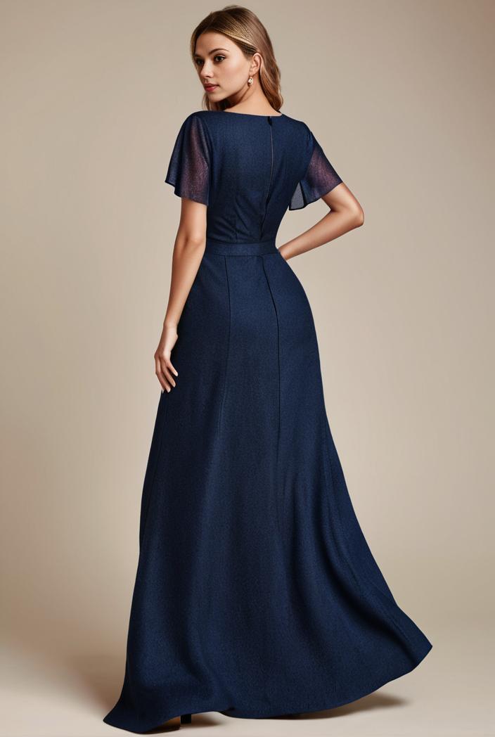 glitter high low front side slit ruffled v neck evening dress 137676
