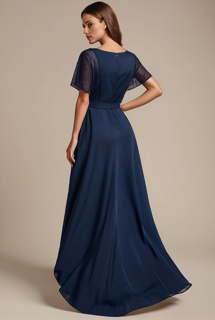 glitter high low front side slit ruffled v neck evening dress 137673