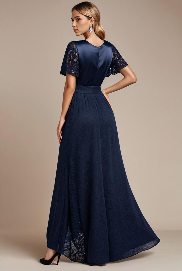 glitter high low front side slit ruffled v neck evening dress 137675
