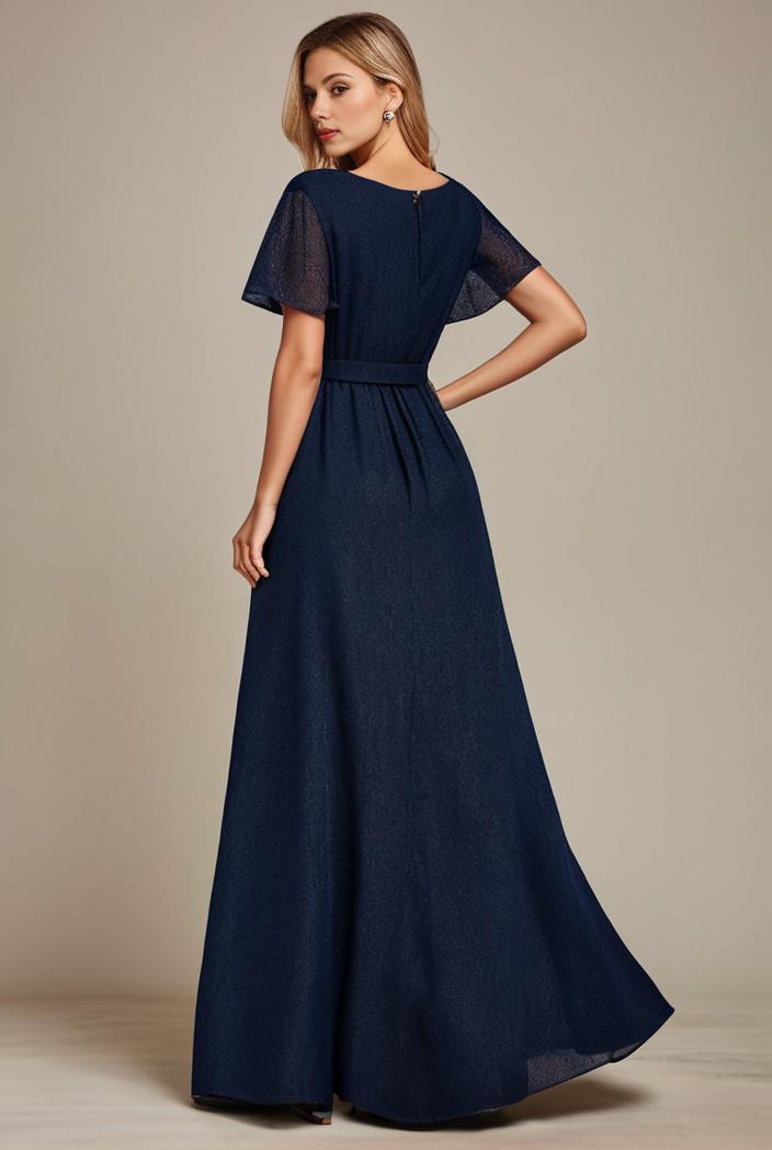 glitter high low front side slit ruffled v neck evening dress 137674