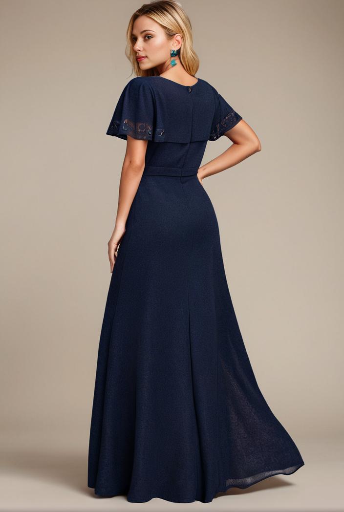 glitter high low front side slit ruffled v neck evening dress 137677