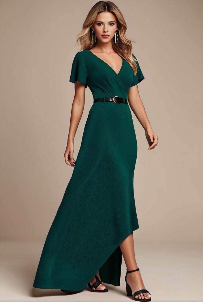 glitter high low front side slit ruffled v neck evening dress 137685