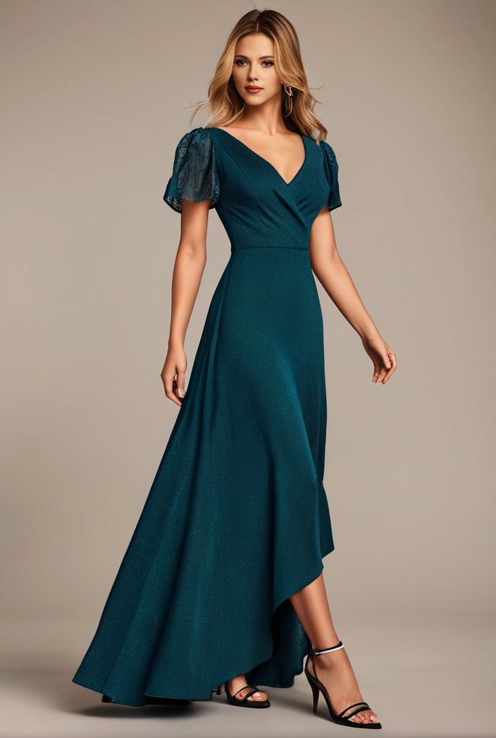 glitter high low front side slit ruffled v neck evening dress 137703