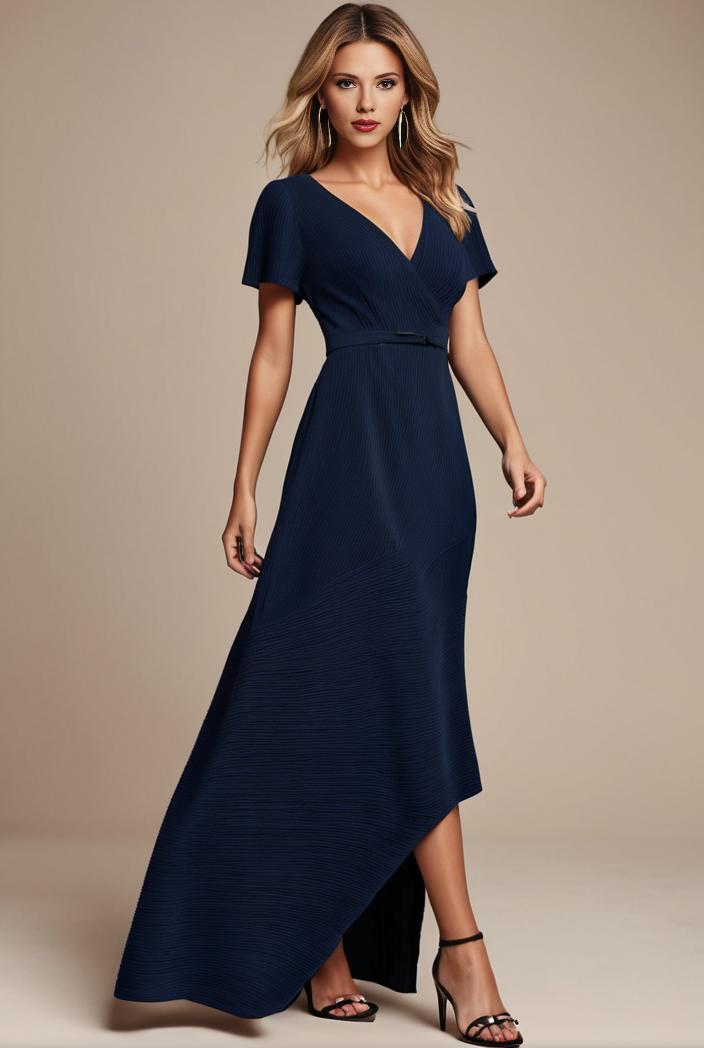 glitter high low front side slit ruffled v neck evening dress 137711