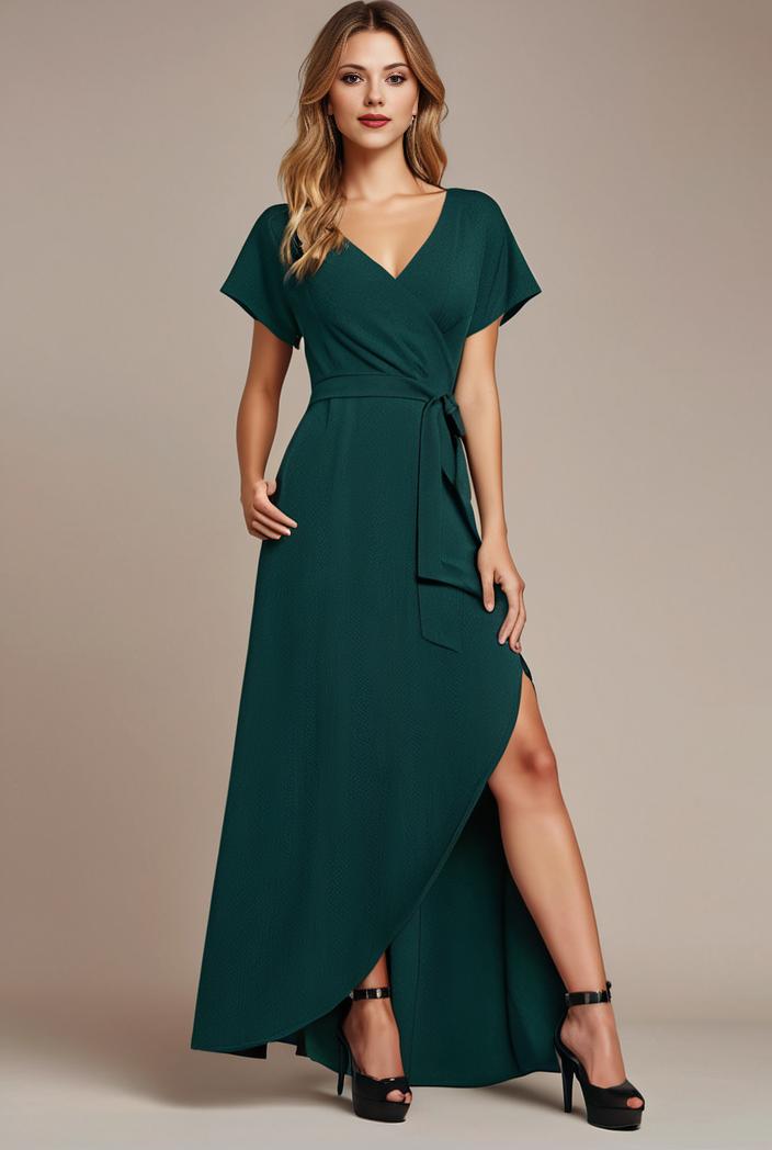 glitter high low front side slit ruffled v neck evening dress 137724