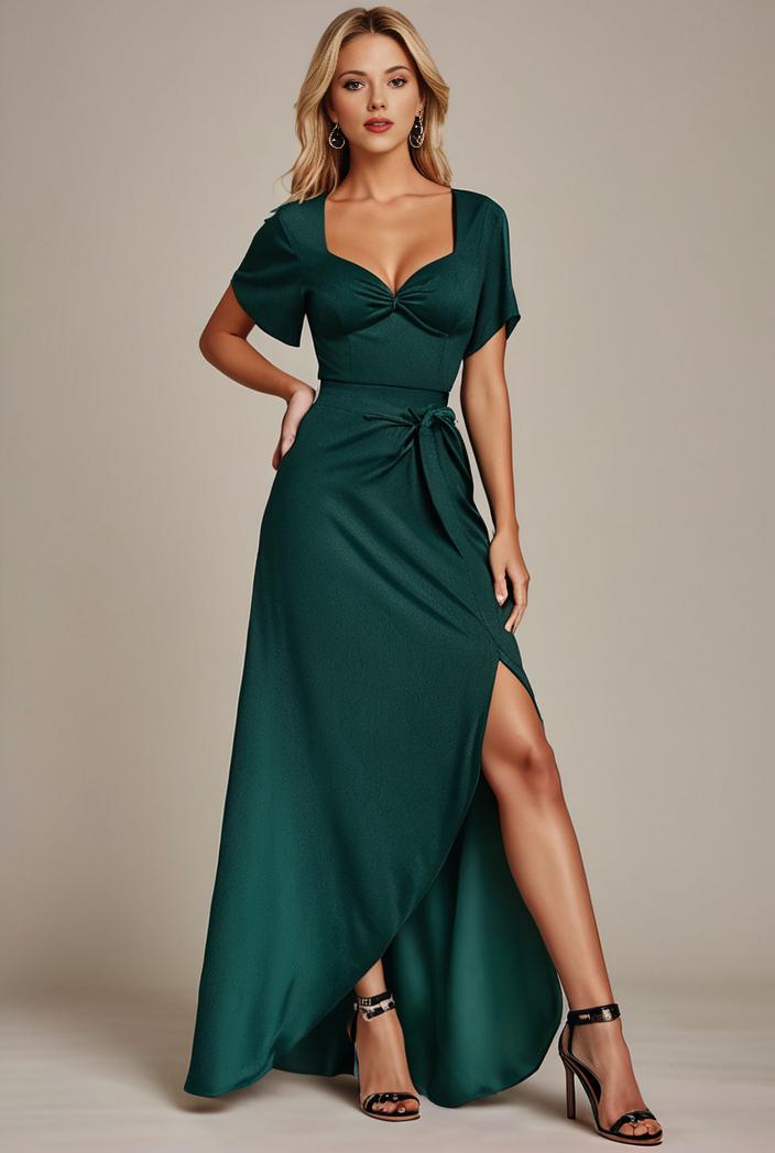 glitter high low front side slit ruffled v neck evening dress 137721