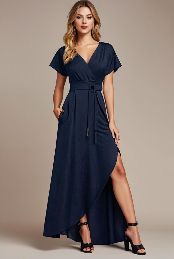 glitter high low front side slit ruffled v neck evening dress 137732