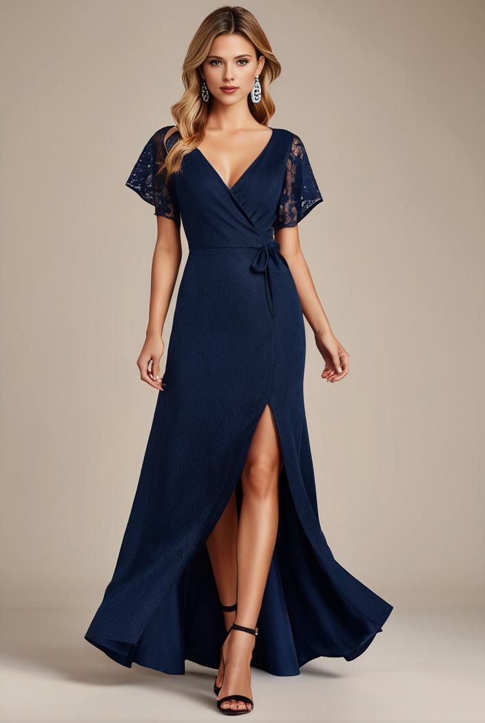 glitter high low front side slit ruffled v neck evening dress 137734