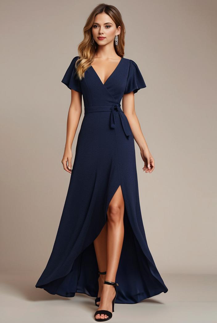glitter high low front side slit ruffled v neck evening dress 137737