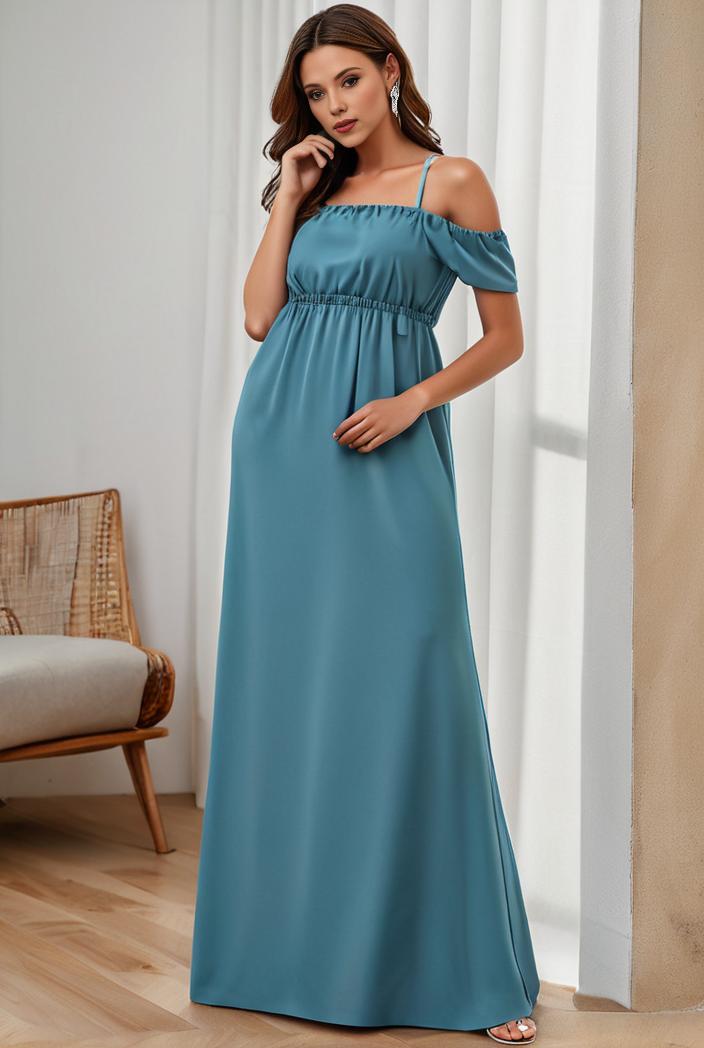 off shoulder spaghetti strap a line maternity dress 141315
