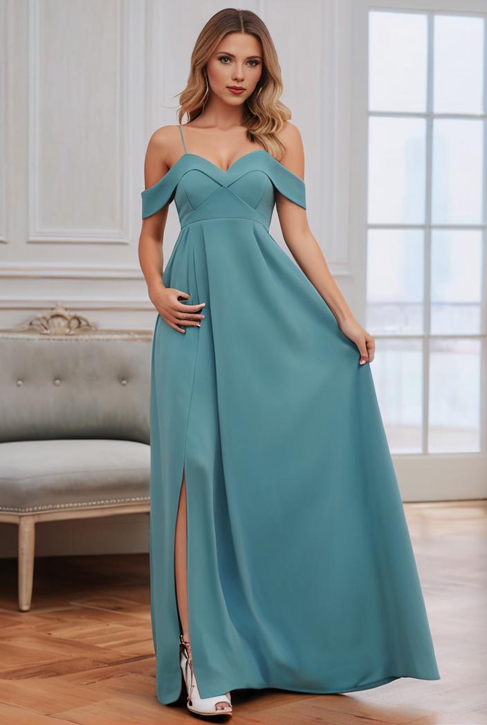 off shoulder spaghetti strap a line maternity dress 141374