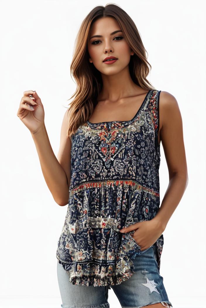 plus size boho tank top women s plus paisley print square neck medium stretch ruched tank top 143679