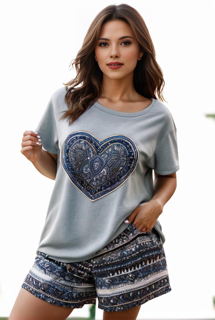 plus size casual pajama two piece set women s plus leopard heart print short sleeve tee shorts pajama 2 piece set 144015