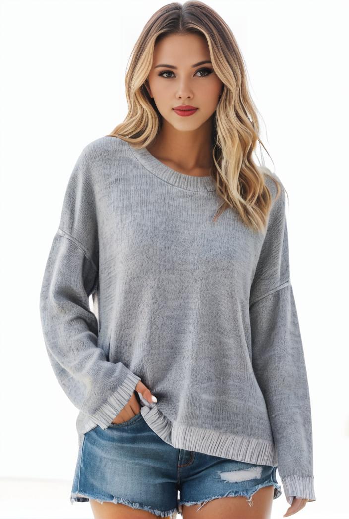 plus size casual sweater women s plus solid long sleeve round neck slight stretch loose sweater 144048
