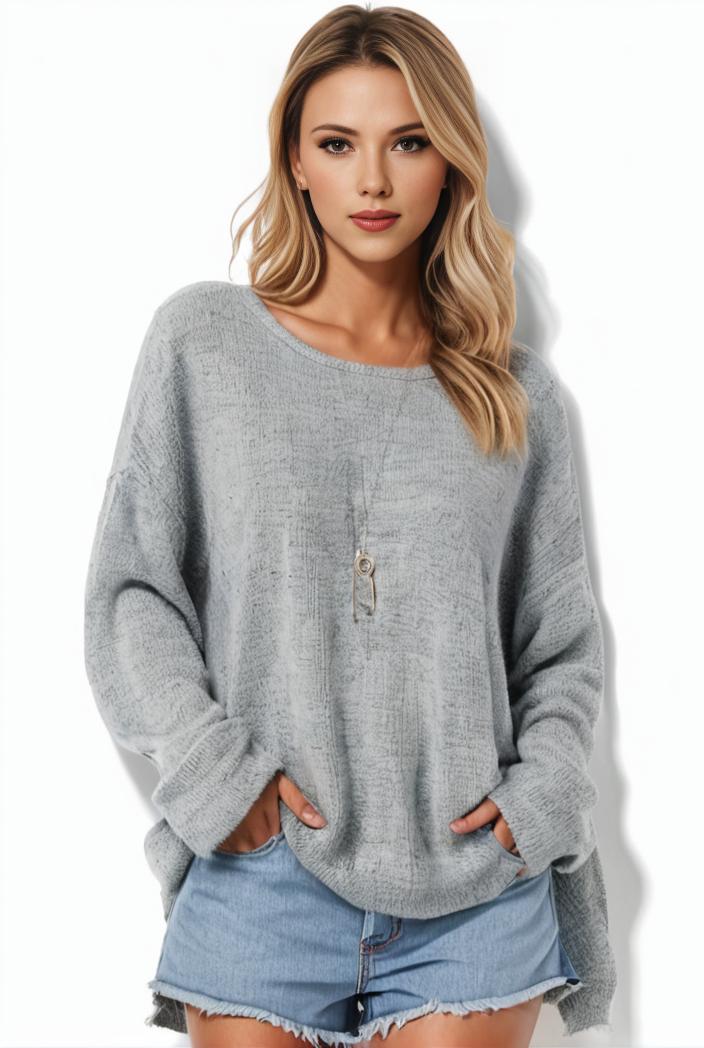 plus size casual sweater women s plus solid long sleeve round neck slight stretch loose sweater 144050